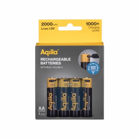 Aqiila oppladbart USB-C litiumbatteri AA 1,5V 4-pakning